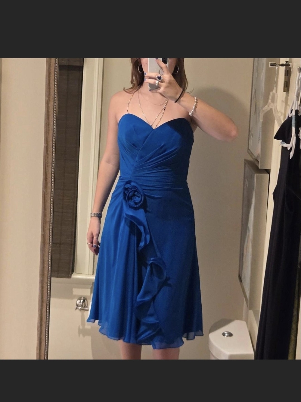Strapless Royal Blue Cocktail Dress with Floral Detail